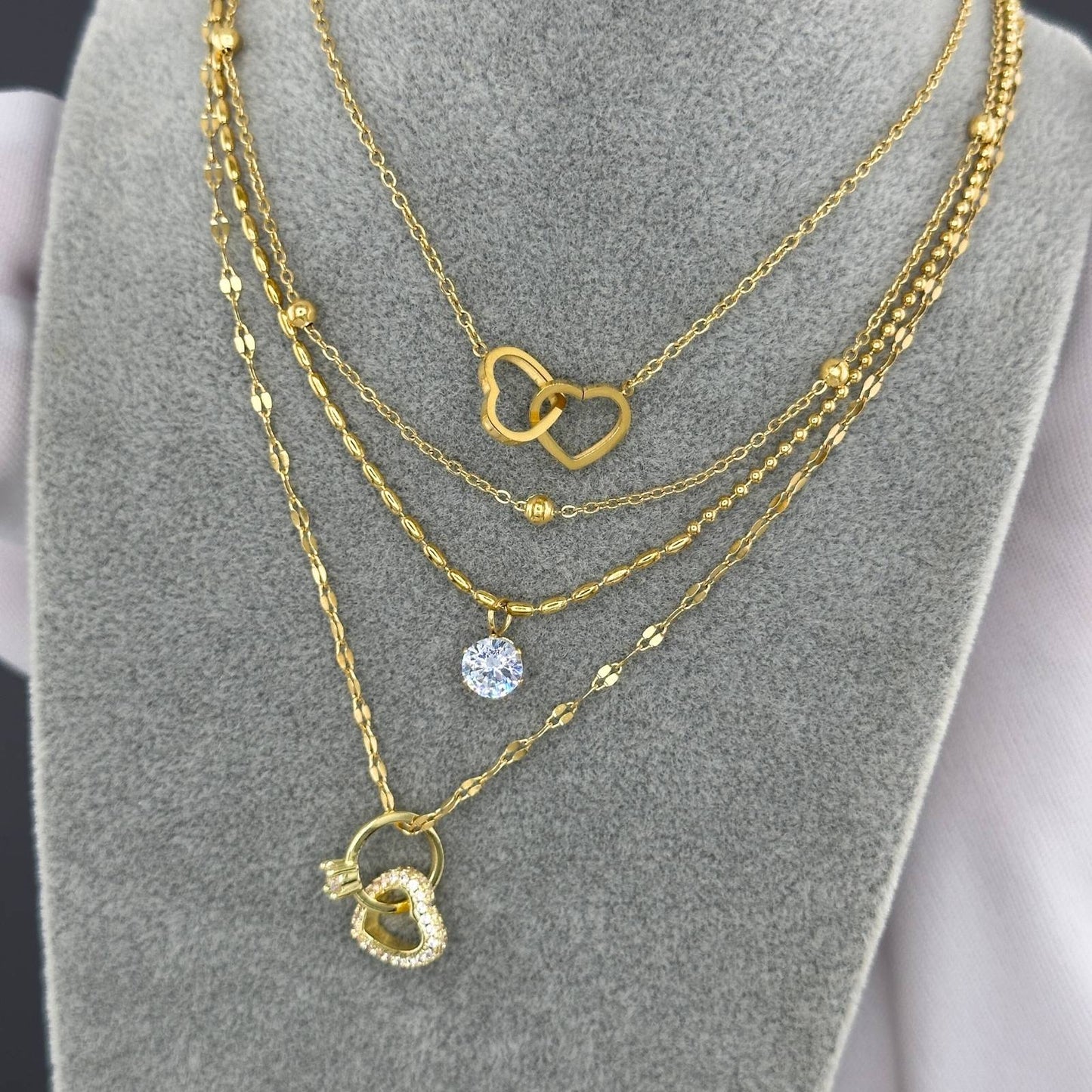 18K Gold Plated Double Heart Necklace - BWCL026-005