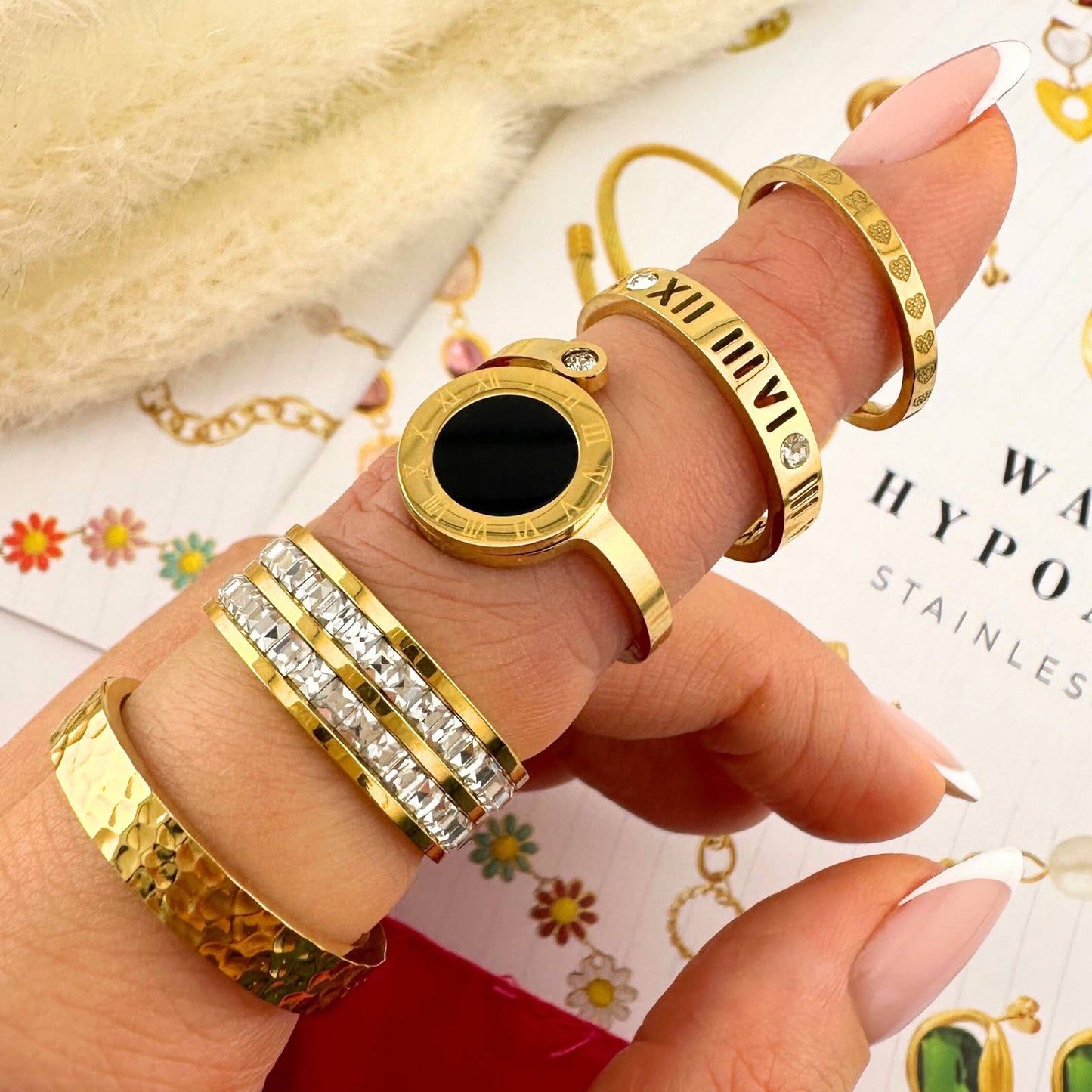 18K Gold Plated Roman Numeral Ring with Cubic Zirconia - BWBG050