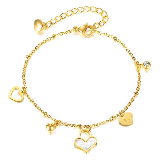 18K Gold Plated Charm Bracelet with Heart Pendants  - BWBR020