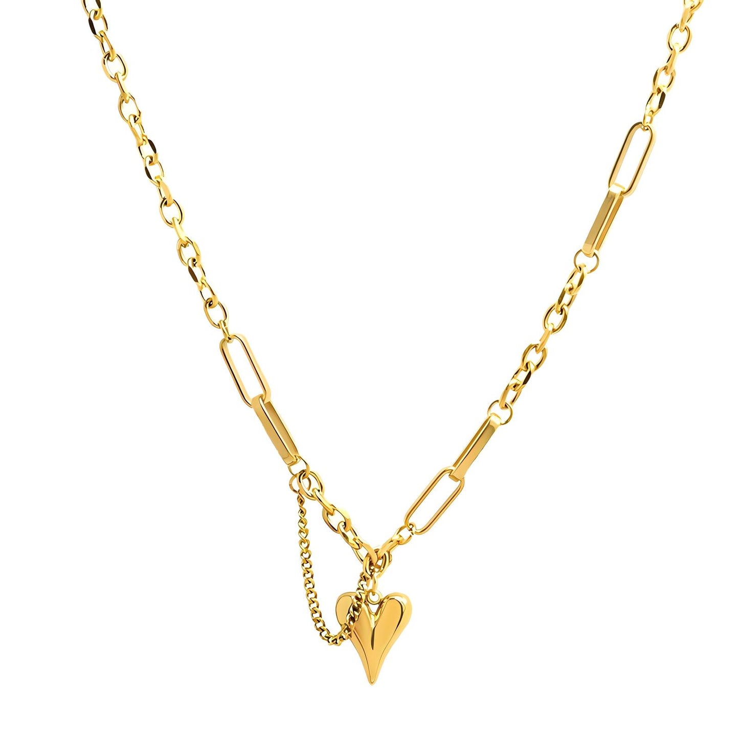 18K Gold Plated Heart Pendant Chain Necklace - Waterproof & Hypoallergenic - BWCL015