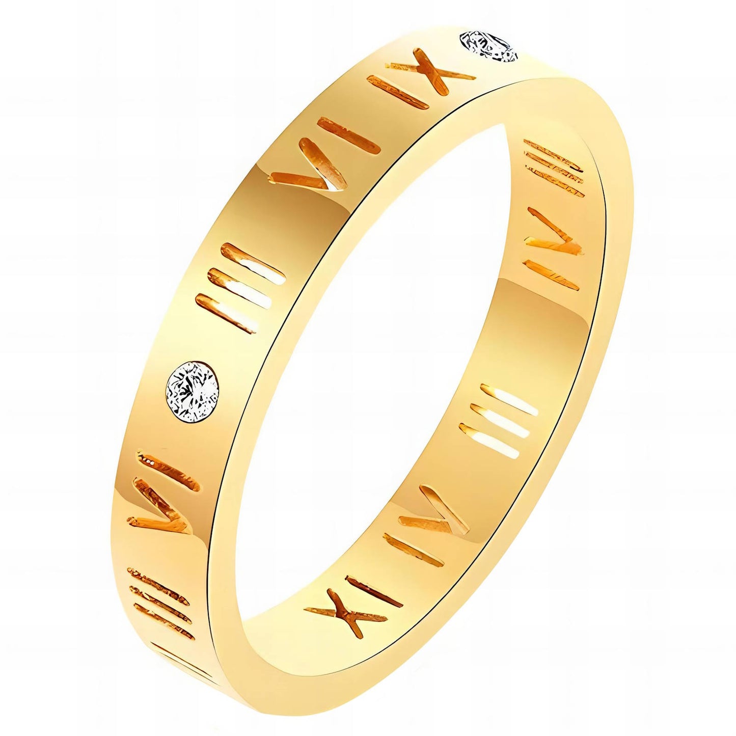 18K Gold Plated Roman Numeral Ring with Cubic Zirconia - BWBG050