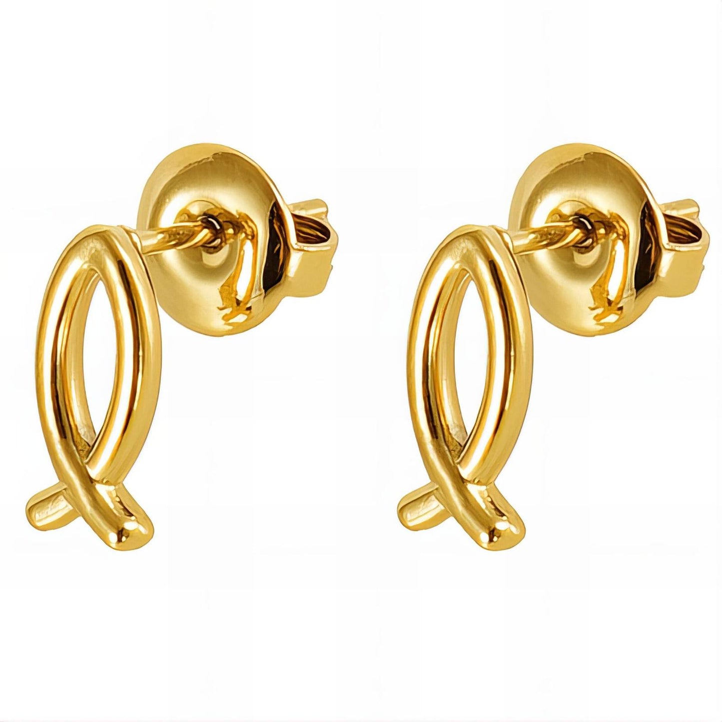 18K Gold Plated Fish Symbol Stud Earrings - BWBO078