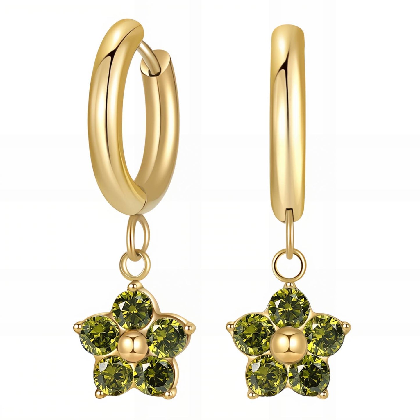 18K Gold Plated Flower Hoop Earrings - Waterproof & Hypoallergenic - BWBO014