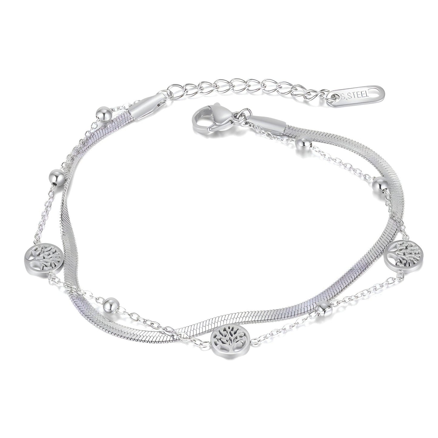 Unique two layer silver chain tree of life design bracelet for women - BWBR102-002
