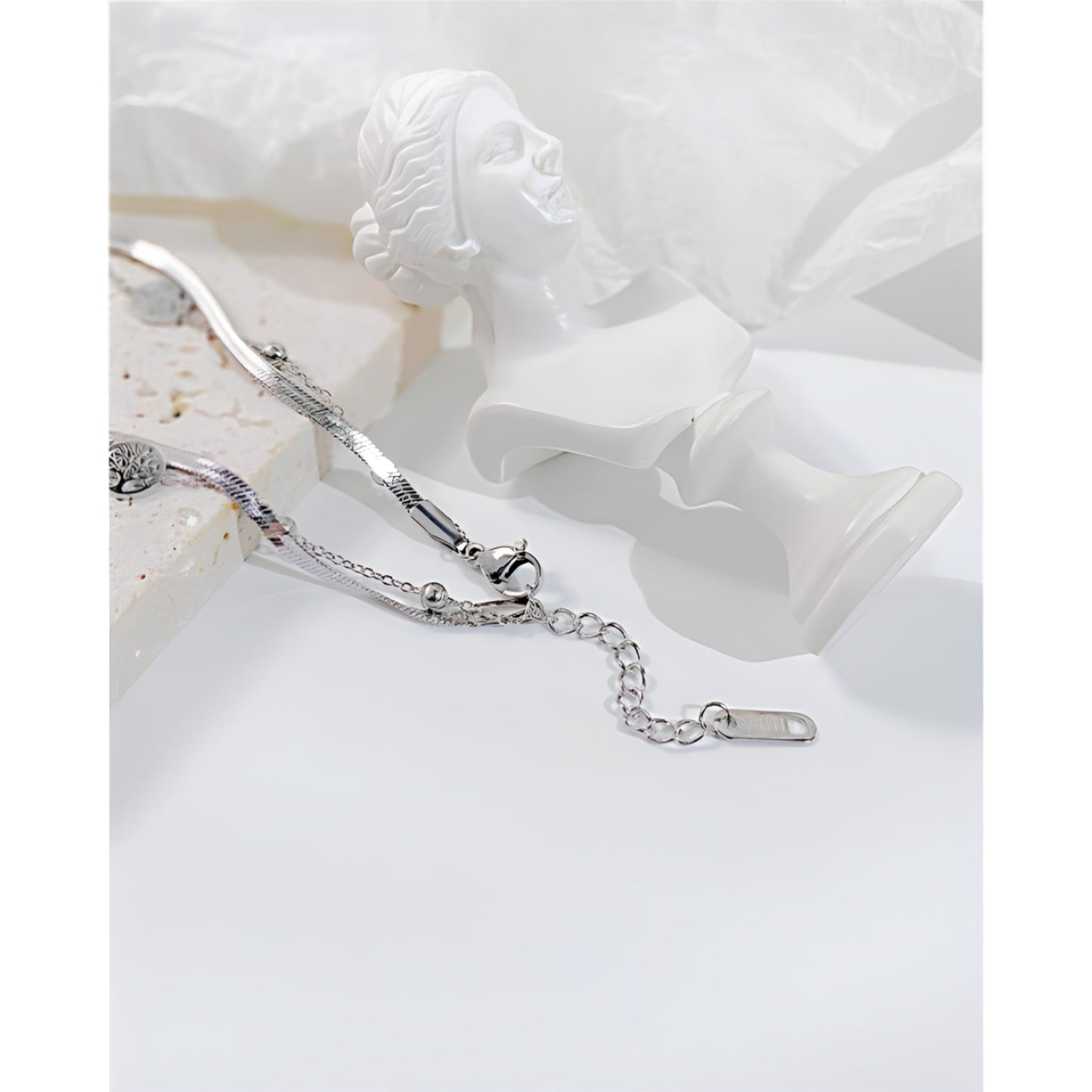 Unique two layer silver chain tree of life design bracelet for women - BWBR102-002