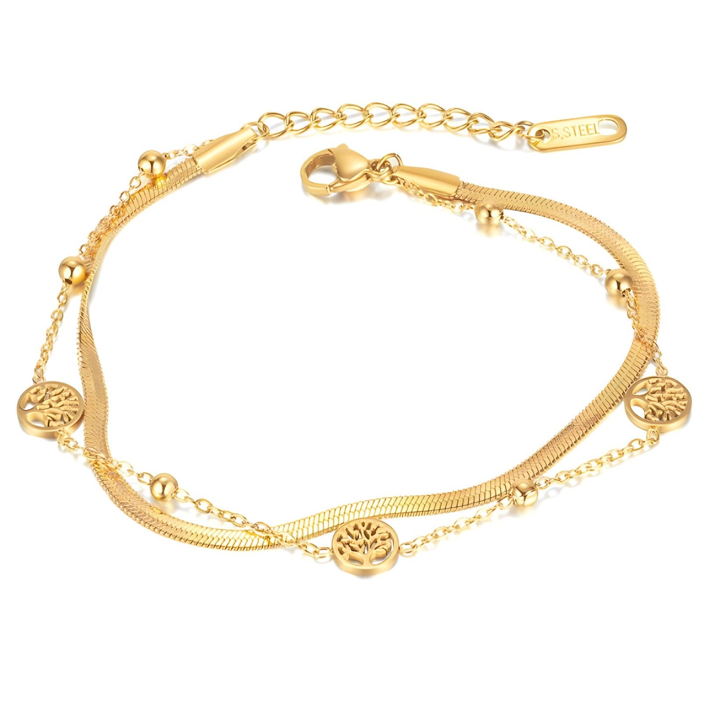 Unique two layer silver chain tree of life design bracelet for women - BWBR102-002
