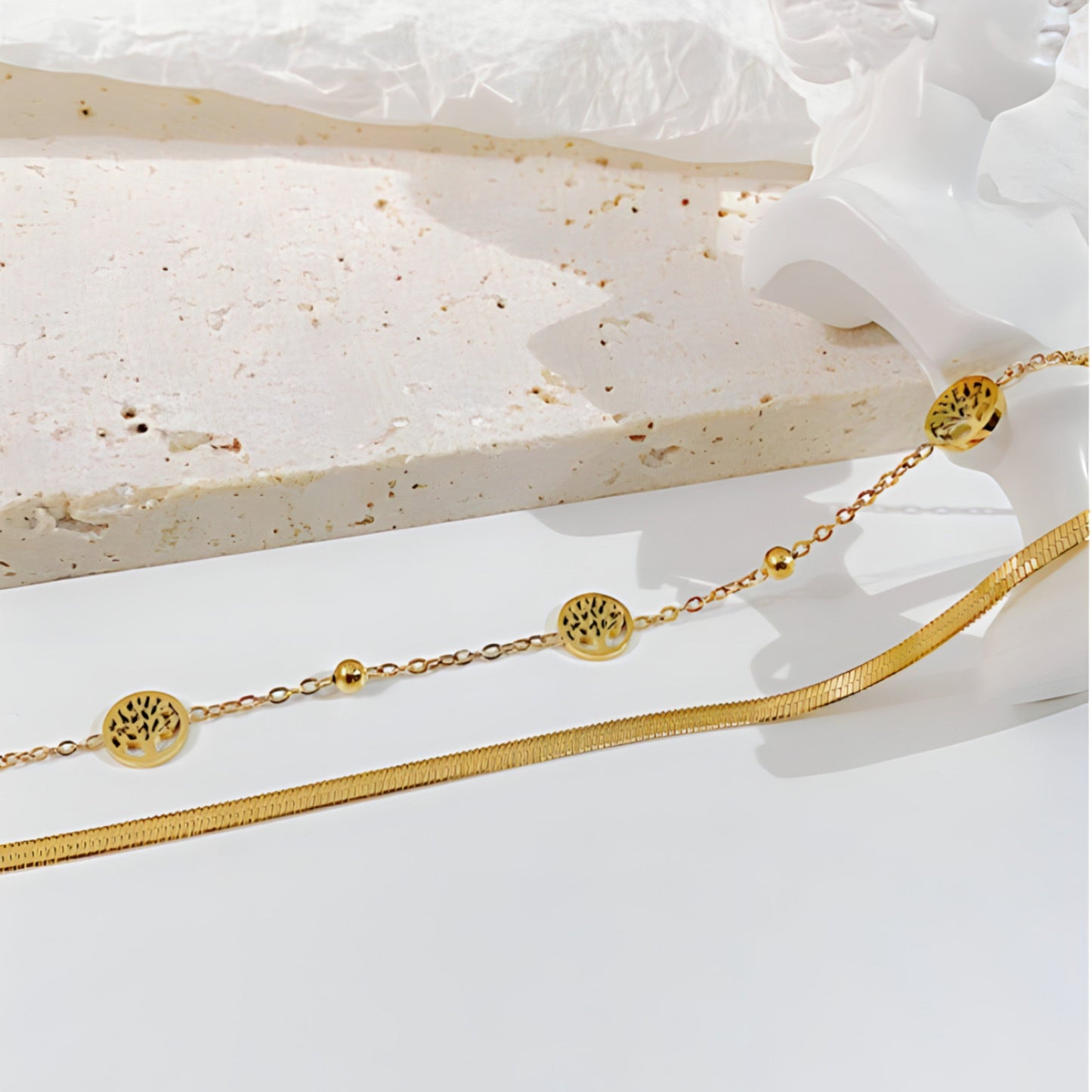 Unique two layer silver chain tree of life design bracelet for women - BWBR102-002
