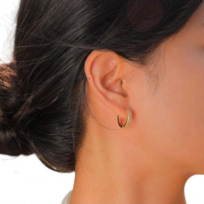18K Gold Plated Classic Hoop Earrings with Zircons - BWBO140