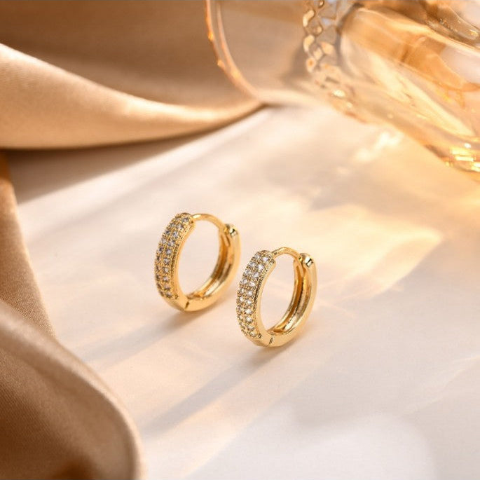 18K Gold Plated Classic Hoop Earrings with Zircons - BWBO140