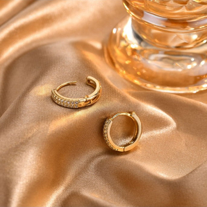18K Gold Plated Classic Hoop Earrings with Zircons - BWBO140