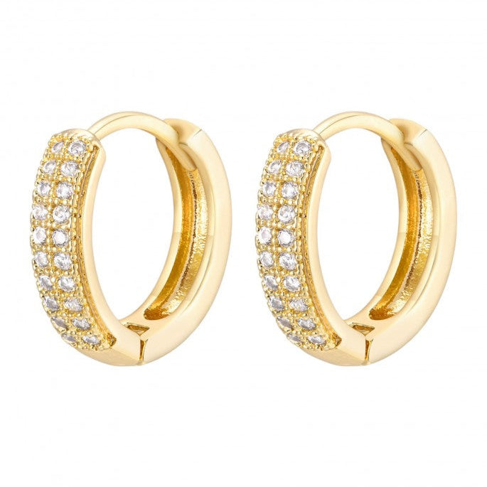 18K Gold Plated Classic Hoop Earrings with Zircons - BWBO140