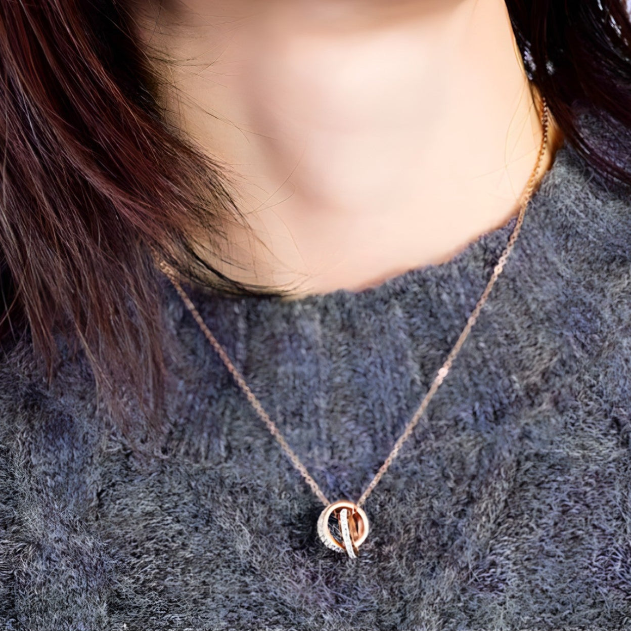 18K rose gold plated Two circle necklace - CL136