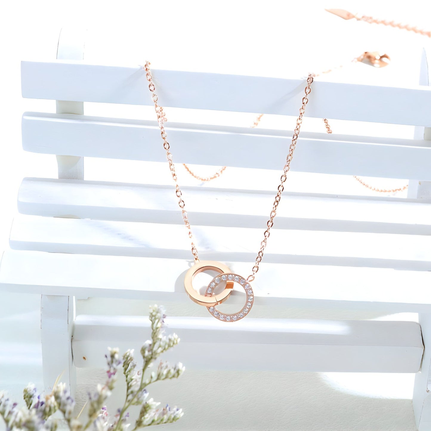 18K rose gold plated Two circle necklace - CL147