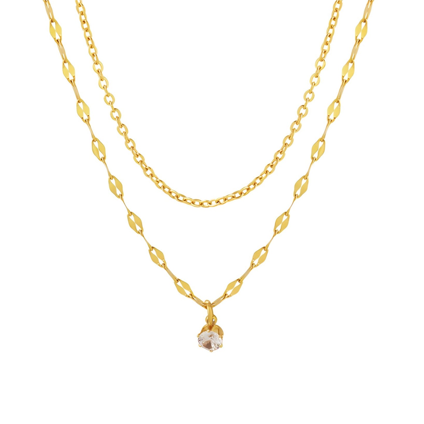 Collier à deux rangs plaqué or 18 carats avec pendentif en cristal - BWCL168