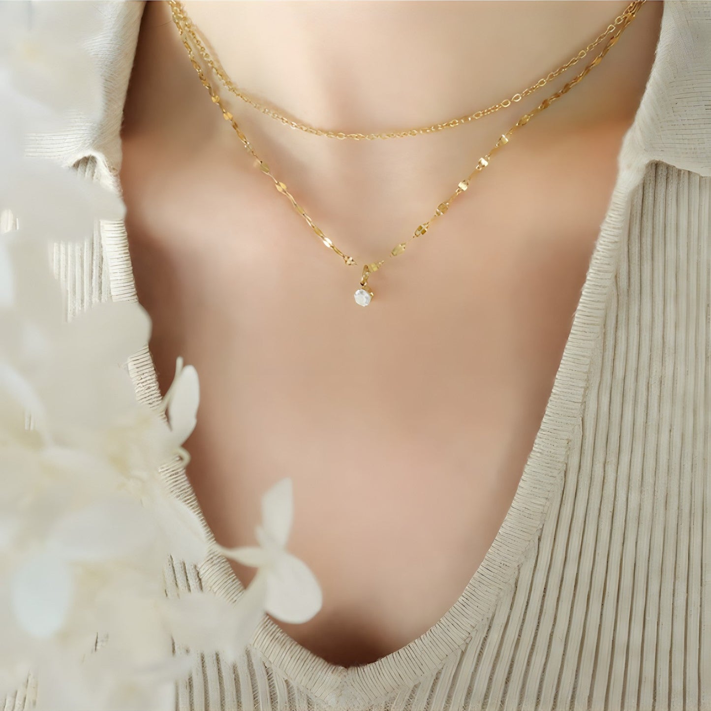 Collier à deux rangs plaqué or 18 carats avec pendentif en cristal - BWCL168
