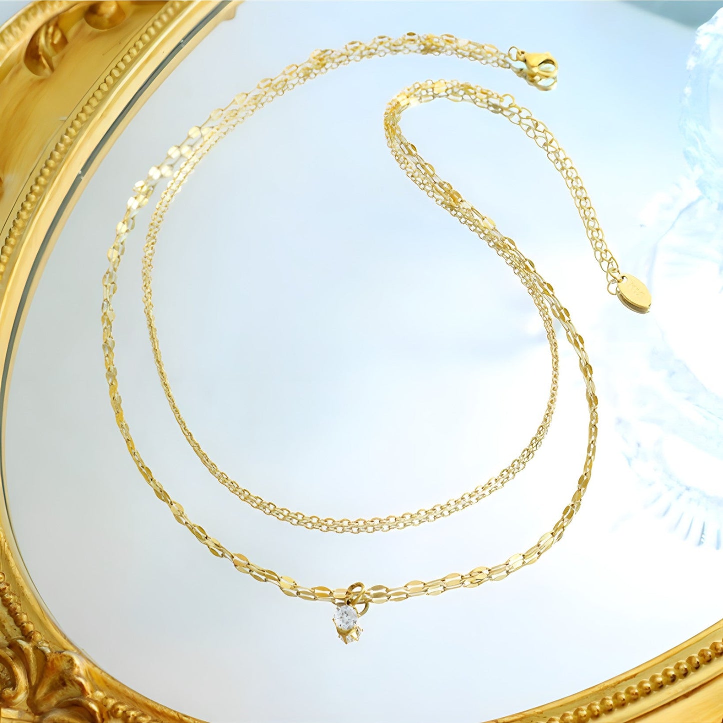 Collier à deux rangs plaqué or 18 carats avec pendentif en cristal - BWCL168