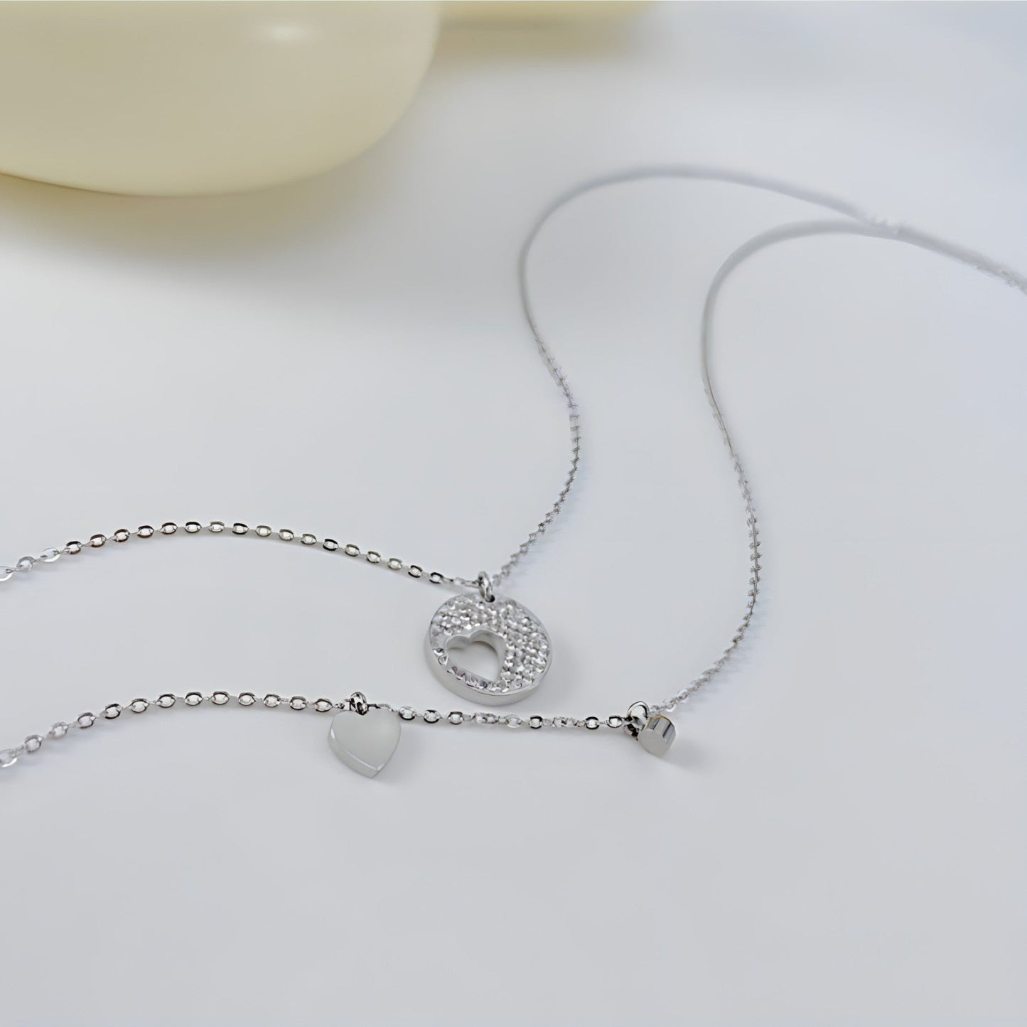 Collier en acier inoxydable à deux couches de haute qualité avec pendentif en forme de cœur - CL170-001