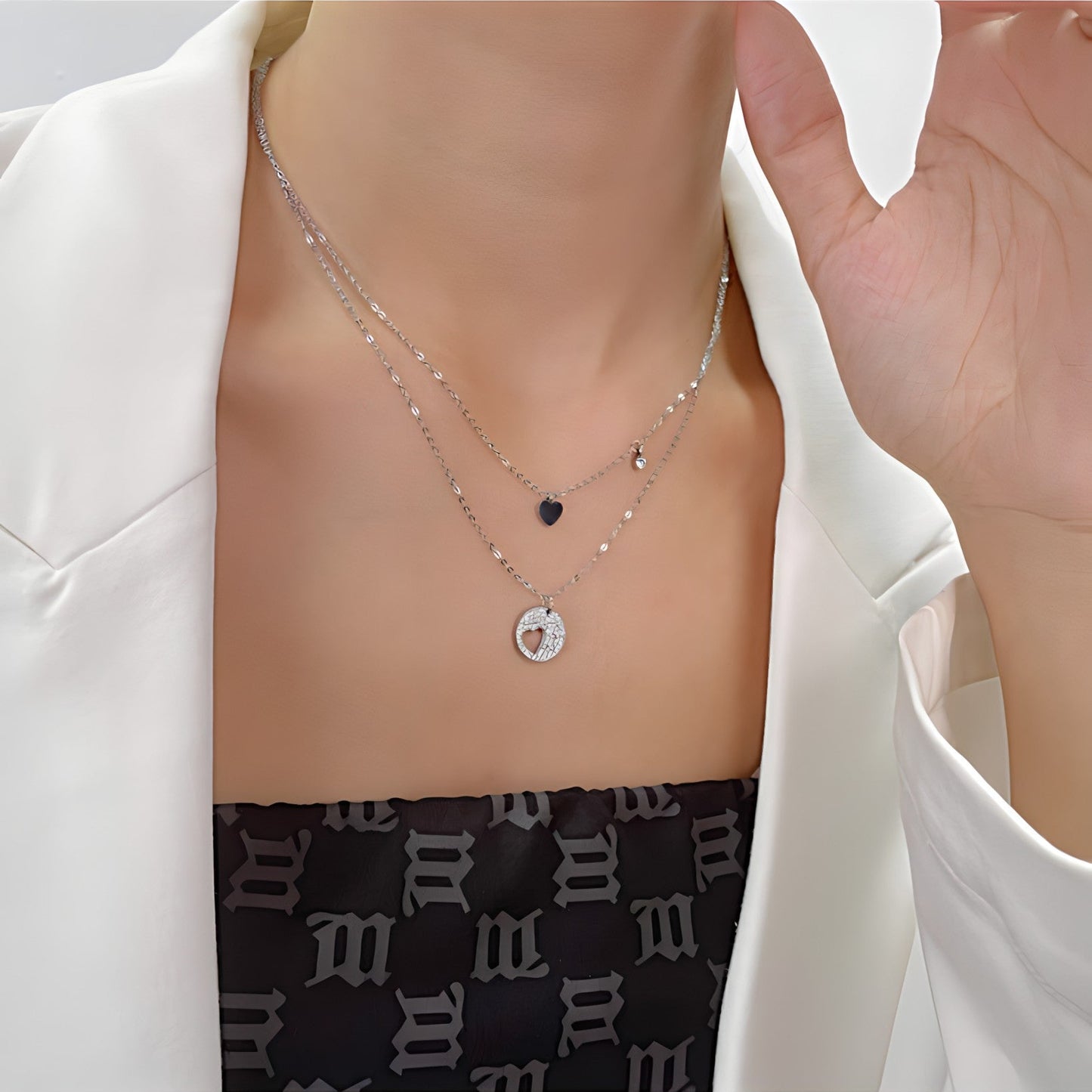 Collier en acier inoxydable à deux couches de haute qualité avec pendentif en forme de cœur - CL170-001