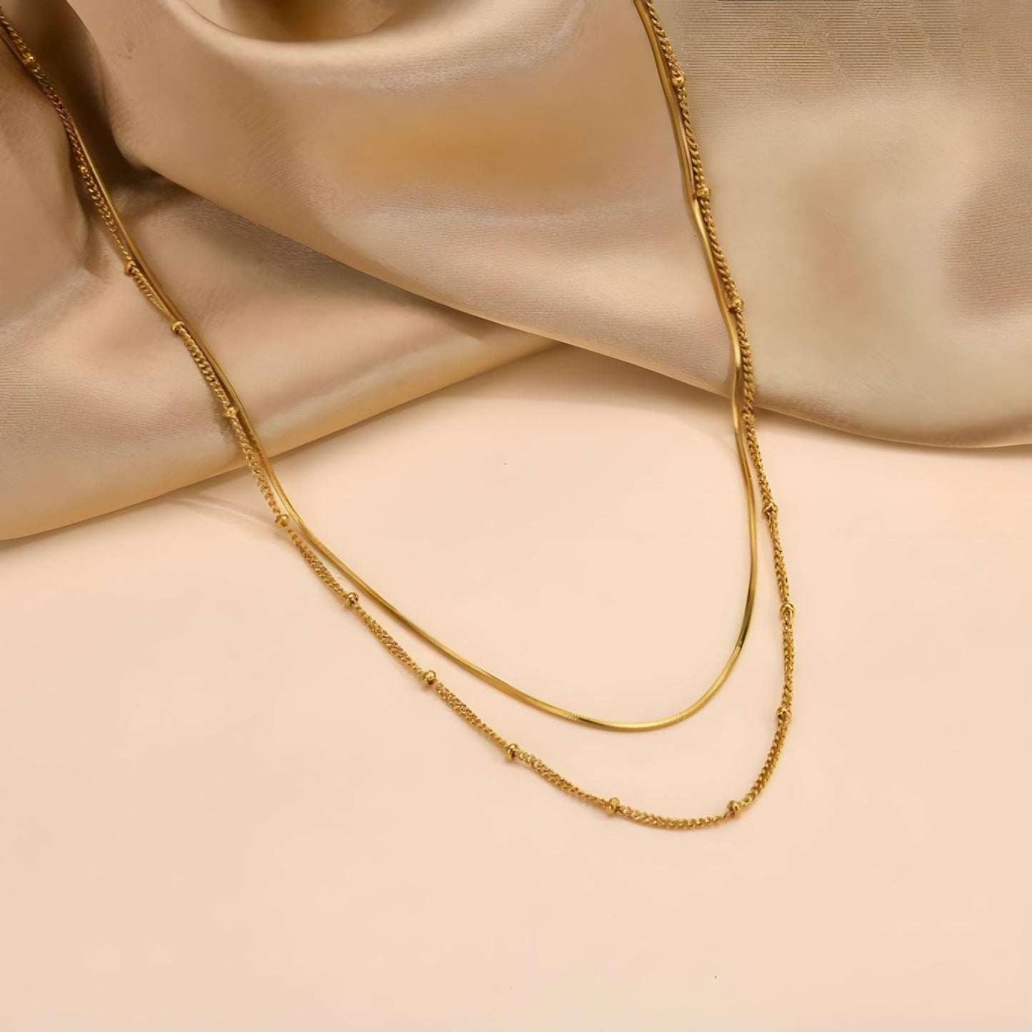 Boho Chic Double-Layer Necklace – Elegant Gold-Plated Chains - CL172