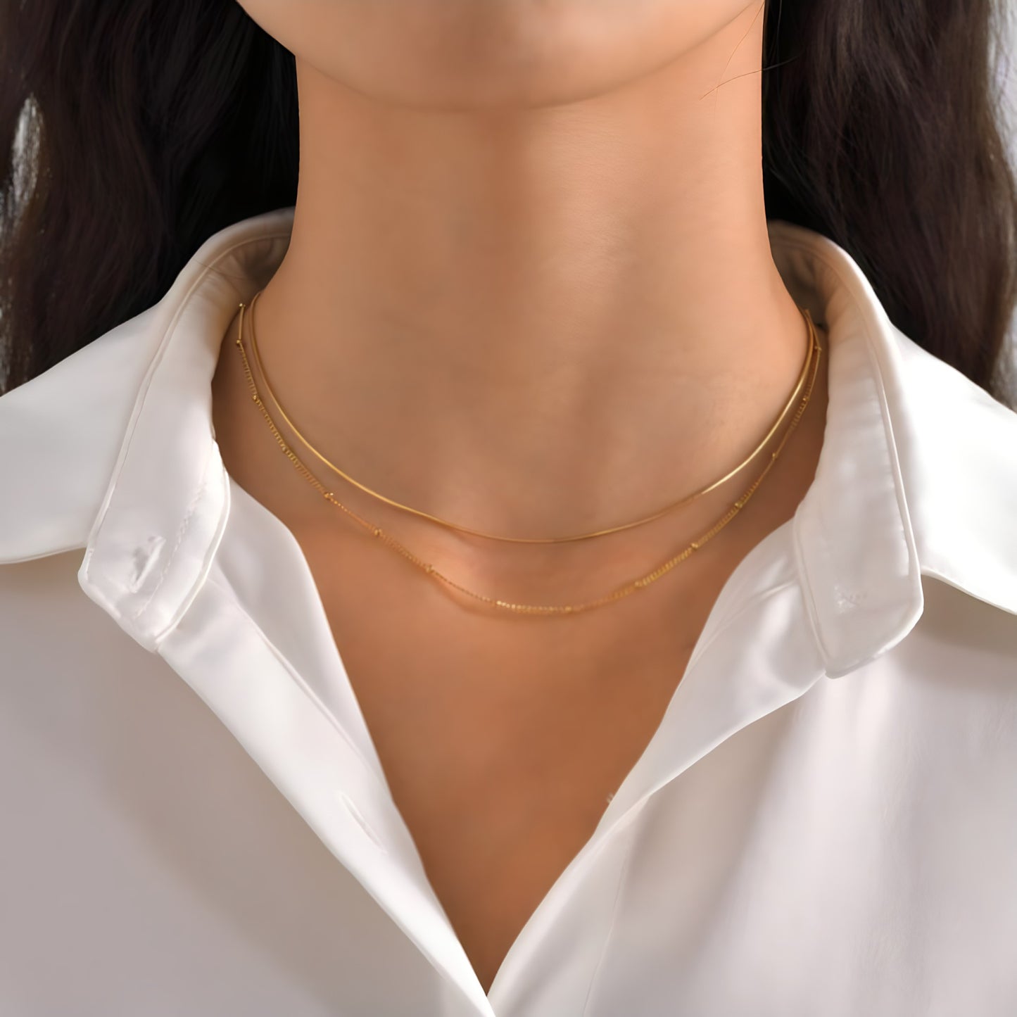 Boho Chic Double-Layer Necklace – Elegant Gold-Plated Chains - CL172