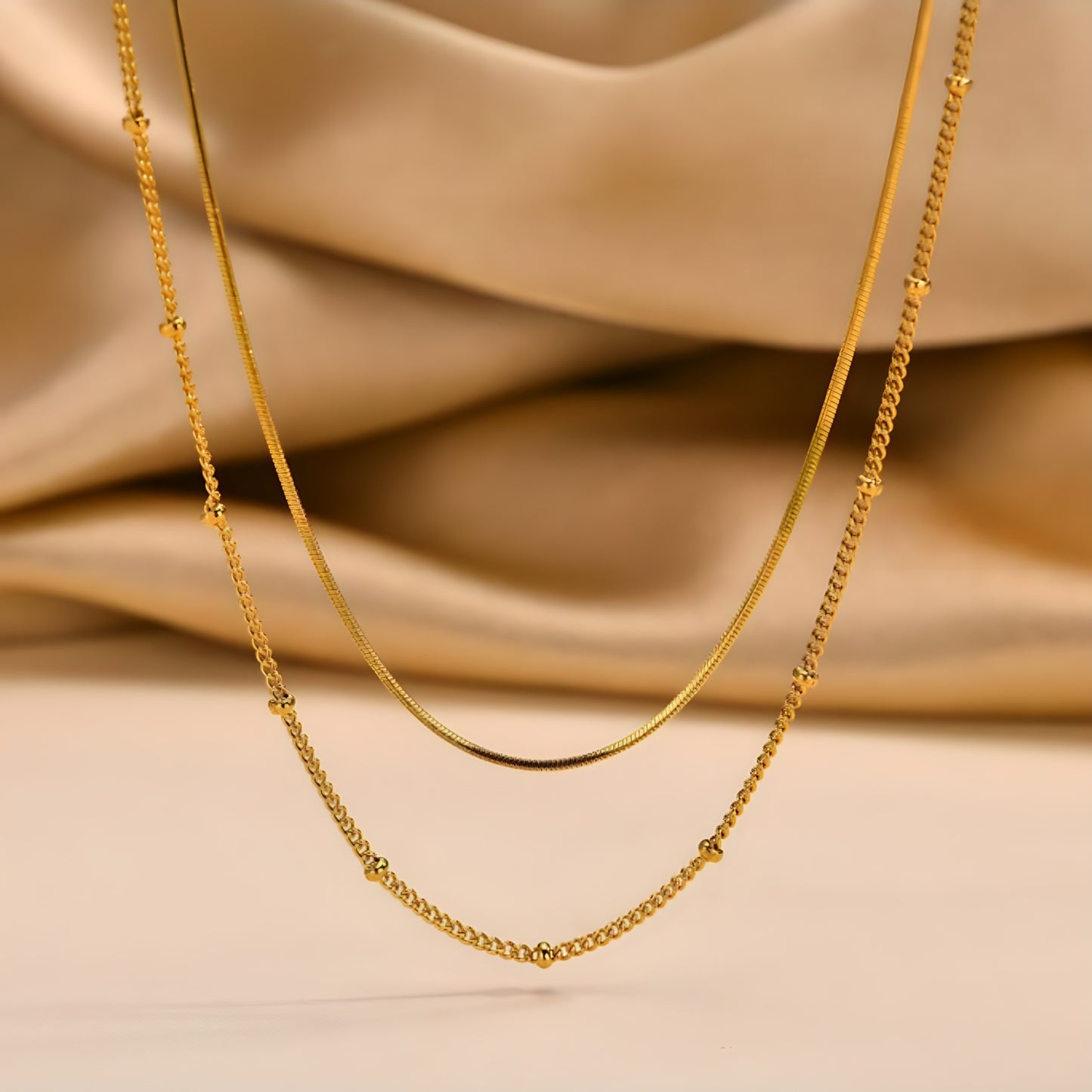 Boho Chic Double-Layer Necklace – Elegant Gold-Plated Chains - CL172
