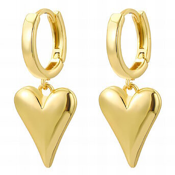 18K Gold Plated Heart Drop Hoop Earrings - BWBO010